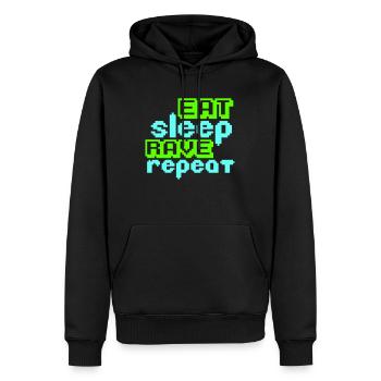 Manger dormir rave répéter nourriture sommeil corbeau disant - Sweat à capuche Premium bio Homme - noir - Devant - Nico (187cm)