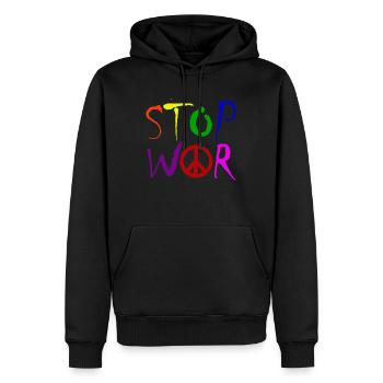STOP WAR mit Peace Zeichen Peace Symbol – NO WAR - Männer Premium Bio Hoodie - Schwarz - Vorne - Nico (187cm)