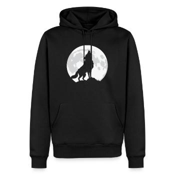 Heulender Wolf unter Vollmond - PNG - Männer Premium Bio Hoodie - Schwarz - Vorne - Nico (187cm)