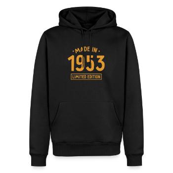 Fabriqué en 1953 - Edition limitée - Année de naissance - Sweat à capuche Premium bio Homme - noir - Devant - Nico (187cm)