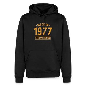 Fabriqué en 1977 - Edition limitée - Année de naissance - Sweat à capuche Premium bio Homme - noir - Devant - Nico (187cm)
