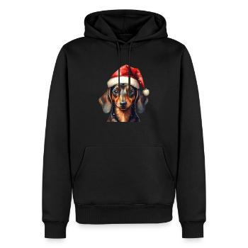 Cute dachshund with Christmas hat - Men’s Premium Organic Hoodie - black - Front - Nico (187cm)