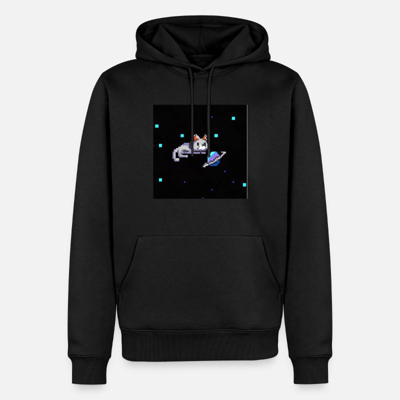 Chat de l’espace - PixelArt - Sweat à capuche Premium bio Homme - noir
