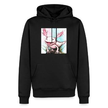 Lachendes Axolotl in Watercolour Optik - Männer Premium Bio Hoodie - Schwarz - Vorne - Nico (187cm)