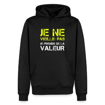 Je Ne Vieillis Pas Je Prends De La Valeur - Sweat à capuche Premium bio Homme - noir - Devant - Nico (187cm)