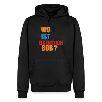 wo ist eigentlich bob - Männer Premium Bio Hoodie - Schwarz - Vorne - Nico (187cm)