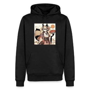 Élégance Kitsune en Tenue Traditionnelle - Sweat à capuche Premium bio Homme - noir - Devant - Nico (187cm)