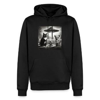 Chihuahua und UFO-Katze - Männer Premium Bio Hoodie - Schwarz - Vorne - Nico (187cm)