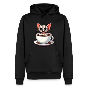 Sphinx Katze Kaffee Kaffeeliebhaber Design - Männer Premium Bio Hoodie - Schwarz - Vorne - Nico (187cm)