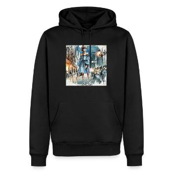 City Lights Chic Fille de Mode En Robe Rayée - Sweat à capuche Premium bio Homme - noir - Devant - Nico (187cm)