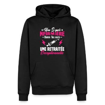 Retraite infirmière, Cadeau future retraitée - Sweat à capuche Premium bio Homme - noir - Devant - Nico (187cm)