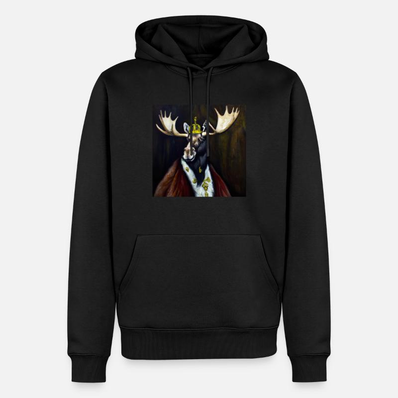 Elch in der Krone - Männer Premium Bio Hoodie - Schwarz