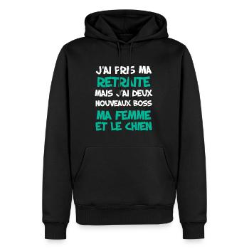 Retraite Homme Et Femme Et Chien Boss Humour - Sweat à capuche Premium bio Homme - noir - Devant - Nico (187cm)
