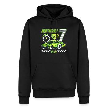 7ème anniversaire voiture de course 7 ans pilote de course - Sweat à capuche Premium bio Homme - noir - Devant - Nico (187cm)