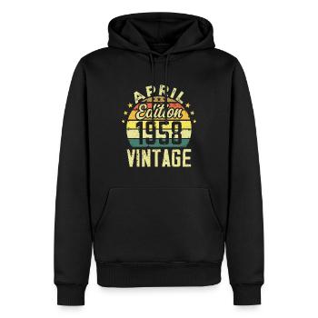 Millésime Avril 1958 - Cadeau Anniversaire 1958 - Sweat à capuche Premium bio Homme - noir - Devant - Nico (187cm)