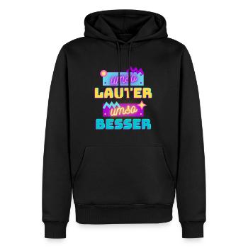 umso lauter umso besser - Männer Premium Bio Hoodie - Schwarz - Vorne - Nico (187cm)