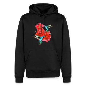 Colibri, Oiseau, Hibiscus, Fleur de lotus, Fleurs - Sweat à capuche Premium bio Homme - noir - Devant - Nico (187cm)