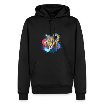 Wildcat, Lynx, Coloré, Peinture, Graffiti - Sweat à capuche Premium bio Homme - noir - Devant - Nico (187cm)