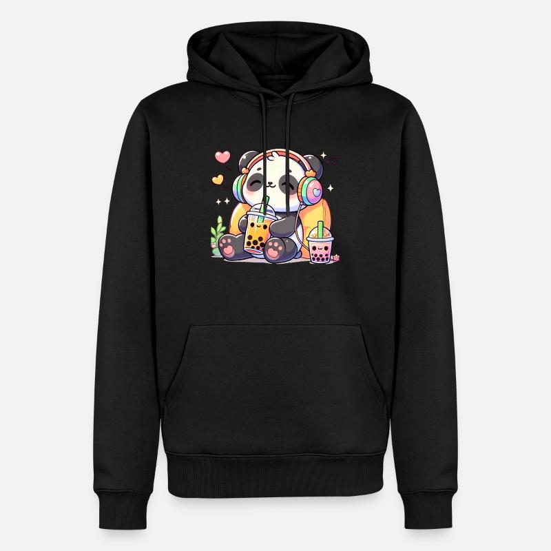 Panda mignon buvant du thé Boba - Sweat à capuche Premium bio Homme - noir