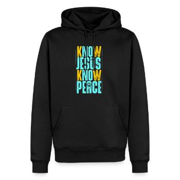 Know Jesus Know Peace - Men’s Premium Organic Hoodie - black - Front - Nico (187cm)
