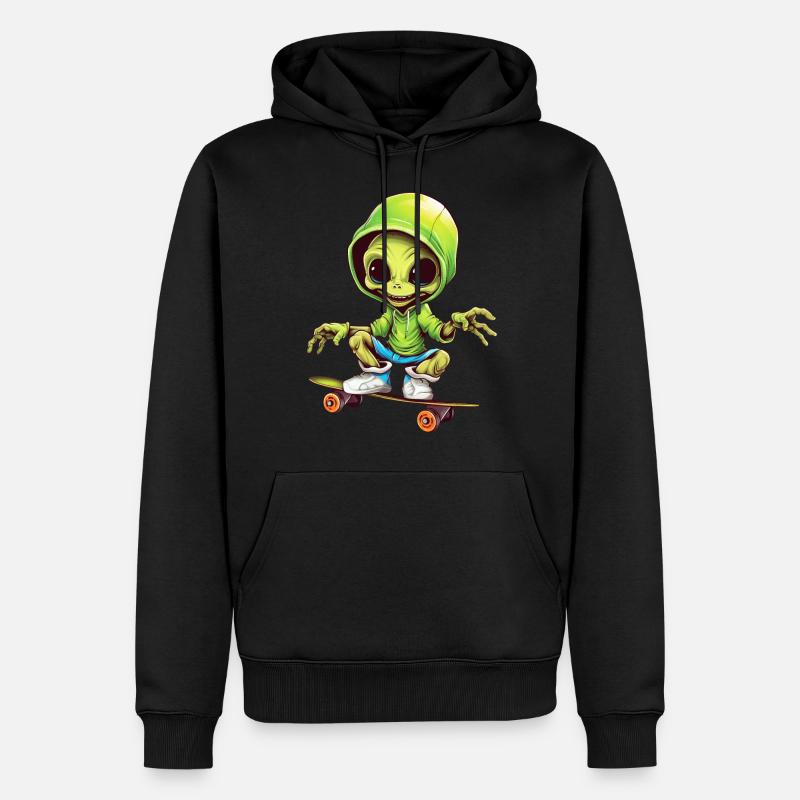 Alien sur le skateboard spatial - Sweat à capuche Premium bio Homme - noir