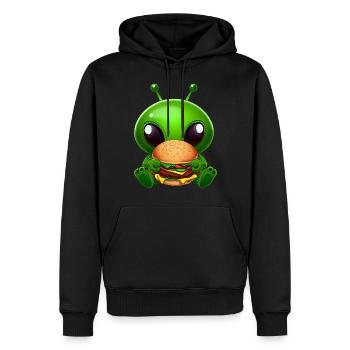 Extraterrestre vert appréciant la restauration rapide - Sweat à capuche Premium bio Homme - noir - Devant - Nico (187cm)