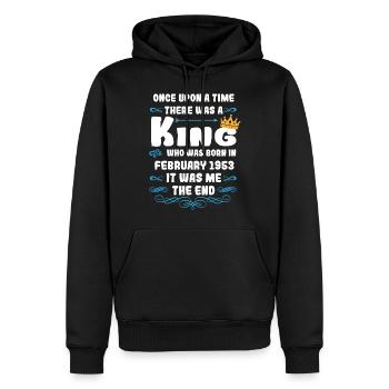 Il était une fois un roi. Anniversaire de février 1953 - Sweat à capuche Premium bio Homme - noir - Devant - Nico (187cm)