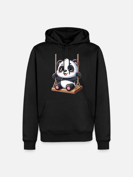 Panda on swing playground fun - Men’s Premium Organic Hoodie - black