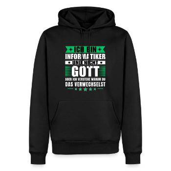 Ich bin Informatiker und nicht Gott - Männer Premium Bio Hoodie - Schwarz - Vorne - Nico (187cm)