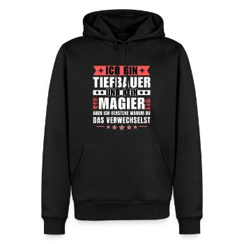 Ich bin Tiefbauer und kein Magier - Männer Premium Bio Hoodie - Schwarz - Vorne - Nico (187cm)