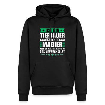 Ich bin Tiefbauer und kein Magier - Männer Premium Bio Hoodie - Schwarz - Vorne - Nico (187cm)