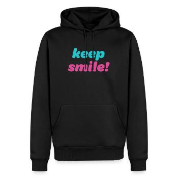 Gardez le sourire! - Dicton de motivation cool - Sweat à capuche Premium bio Homme - noir - Devant - Nico (187cm)