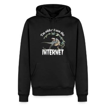 Je suis plus vieux qu’Internet + Dinosaure rétro - Sweat à capuche Premium bio Homme - noir - Devant - Nico (187cm)