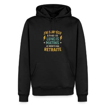 J’ai survécu à tous les lundis matins. Retraité - Sweat à capuche Premium bio Homme - noir - Devant - Nico (187cm)