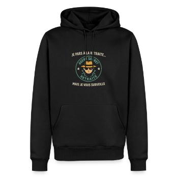 Humour retraite agent secret – Je pars à la... - Sweat à capuche Premium bio Homme - noir - Devant - Nico (187cm)