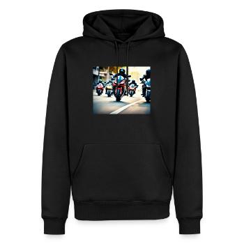 eine Gruppe von Sportmotorradfahrer - Männer Premium Bio Hoodie - Schwarz - Vorne - Nico (187cm)