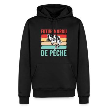 Mordu de Pêche pour bébé - Sweat à capuche Premium bio Homme - noir - Devant - Nico (187cm)