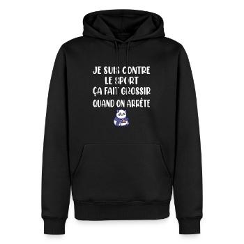 Je suis contre le sport ça fait grossir t-shirt - Sweat à capuche Premium bio Homme - noir - Devant - Nico (187cm)