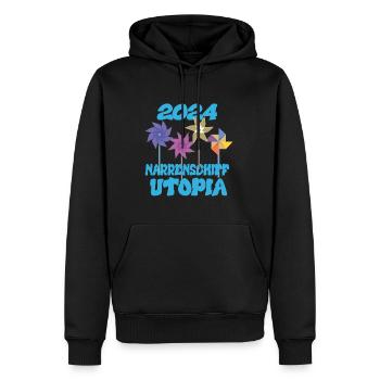 Utopia de la Nef des fous 2024 - Dates - Sweat à capuche Premium bio Homme - noir - Devant - Nico (187cm)