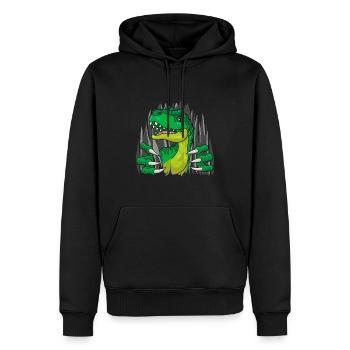 Dinosaure à l’extérieur | Dino saute de sa chemise - Sweat à capuche Premium bio Homme - noir - Devant - Nico (187cm)