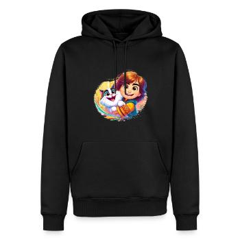 Fille avec chat mignon coloré - Sweat à capuche Premium bio Homme - noir - Devant - Nico (187cm)