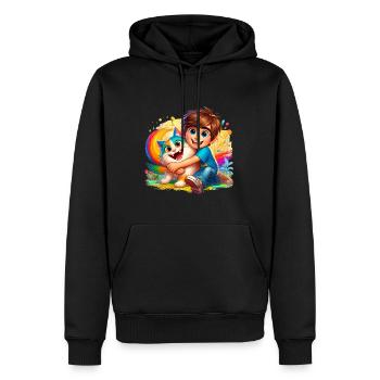 Garçon avec chat mignon - Sweat à capuche Premium bio Homme - noir - Devant - Nico (187cm)
