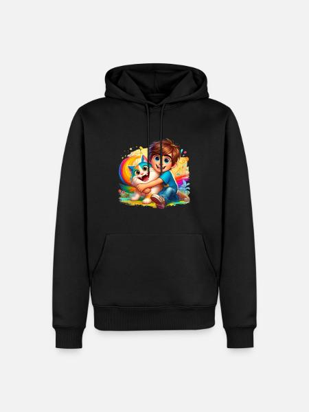 Garçon avec chat mignon - Sweat à capuche Premium bio Homme - noir