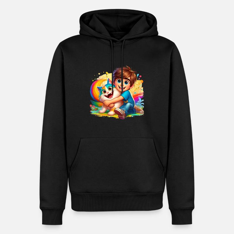 Junge mit süßer Katze - Männer Premium Bio Hoodie - Schwarz