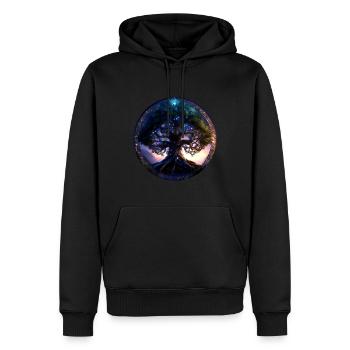 Baum des Lebens ,Lebensbaum,Nacht, Sterne,blau - Männer Premium Bio Hoodie - Schwarz - Vorne - Nico (187cm)