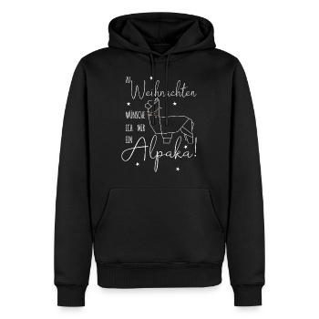 Zu Weihnachten wünsche ich mir ein Alpaka - Männer Premium Bio Hoodie - Schwarz - Vorne - Nico (187cm)