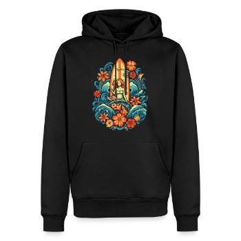 Surf Vibes: Vintage Retro Surfing Illustration - Men’s Premium Organic Hoodie - black - Front - Nico (187cm)