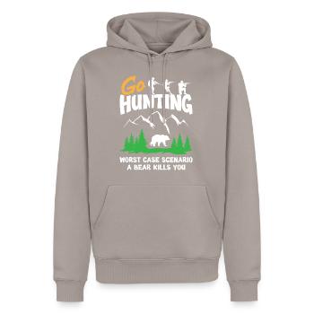Go Hunting Worst Case Bear Kills You - Men’s Premium Organic Hoodie - taupe - Front - Nico (187cm)