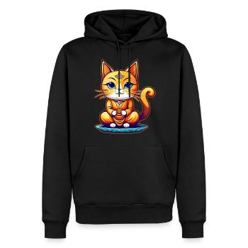 Niedliche Katze in Buddha Yoga Position - Männer Premium Bio Hoodie - Schwarz - Vorne - Nico (187cm)