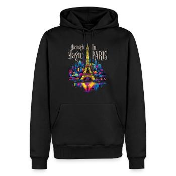 Paris, Tour Eiffel, France, Ville, Horizon, Nuit - Sweat à capuche Premium bio Homme - noir - Devant - Nico (187cm)